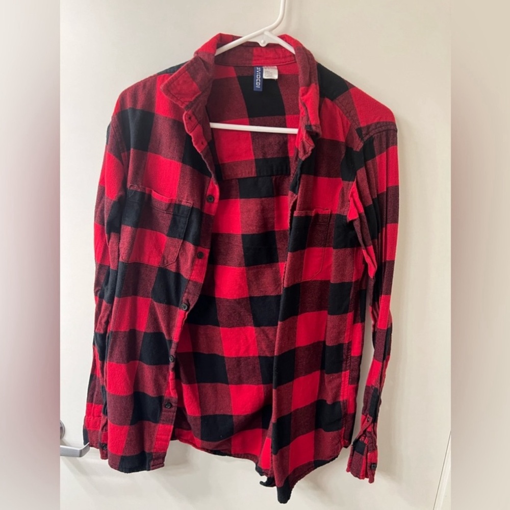 Divided by H&M Tartan Flannel Long Sleeve Button Shirt Mens Size XL Red